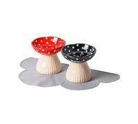 Pet Bowl, Dog Bowls, Ceramic Dog-Food Bowl and Water Bowl Set for Small Size Dogs and Cats, No Spill Non Skid Dog Bowl Mat Double Pet Bowls, Set of 3(Red+black)