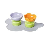 Pet Bowl, Double Ceramic Raised Cat Bowl with Flower Design, Dog Food Water Bowl for Small and Medium Dogs, Heavy Duty Non-slip Dog Dish(Purple+Orange)