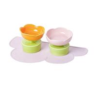 Pet Bowl, Double Ceramic Raised Cat Bowl with Flower Design, Dog Food Water Bowl for Small and Medium Dogs, Heavy Duty Non-slip Dog Dish(Orange+Pink)