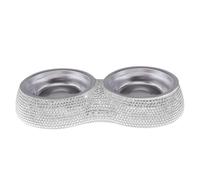 Pet Bowl | Double Stainless Steel Crystal Feeder | Rhinestone Metal Food Water Dish | Sparkling Raised Dinner Stand | Stylish Feeding Bowl for Puppies, Cats, Small Dogs