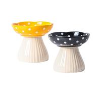 Pet Bowl, Elevated Ceramic Pet Bowl Cat Bowl Small Dog Bowl Water Food Bowls, Raised Cat Bowls for Indoor Cats, Dry/Wet Food, Set of 2(Yellow+black)