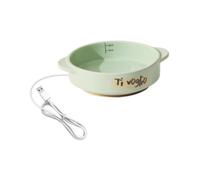 Pet Bowl Heated Food Water Bowl Constant Temperature Non-Slip Ceramic Dishes Side Handles Suitable for Cats Dogs Indoors Outdoor, Green, 4.5cm Height