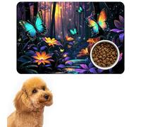 Pet Bowl Mats for Food and Water Cat Dog 19.6"x24", Cat Play Mat Pet Feeding Rug with Waterproof & Non-Slip Rubber Bottom Cushion, Litter Matt for Cat and Pet Sleeping Resting Pad, Butterfly Forest