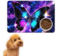 Pet Bowl Mats for Food and Water Cat Dog 19.6"x24", Cat Play Mat Pet Feeding Rug with Waterproof & Non-Slip Rubber Bottom Cushion, Litter Matt for Cat and Pet Sleeping Resting Pad, Star Butterfly
