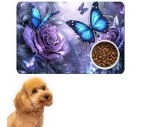 Pet Bowl Mats for Food and Water Cat Dog 19.6"x24", Cat Play Mat Pet Feeding Rug with Waterproof & Non-Slip Rubber Bottom Cushion, Litter Matt for Cat and Pet Sleeping Resting Pad, Purple Rose