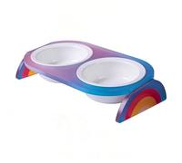 Pet Bowl Stand with, Height-Adjustable, Rainbow Blue Double, C | Stable Stand with Heavy Duty for Comfortable Dogs Dining, Splash Proof Features, Easy Cleaning and Most Breeds