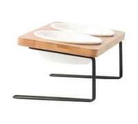 pet bowls, Cat Dog Bowls Ceramic 15° Tilted Elevated Food Water Pet Feeding Dishes Bamboo Stand Set for Cats and Puppy,White