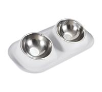 pet bowls, Dog Cat Bowl Raised Pet Food Bowl Stainless Steel Double Bowls with Non-spill for Small Dogs and Cats,White