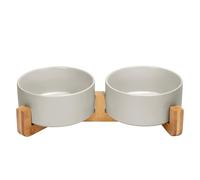pet bowls, Dog Cat Bowl with Wood Stand No Spill Pet Ceramic Feeder Food Water Bowl Set Cats Small Dogs,Gray,Large
