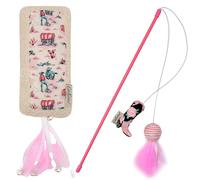 Pet Brands Cath Kidston Interactive Cat Toys 2-Pack - Catnip Infused Toys with Feathers & Bells, Plush Kicker Toy & Cat Teaser Wand for Sensory Play & Enrichment, Cats & Kittens, Cowgirl Collection