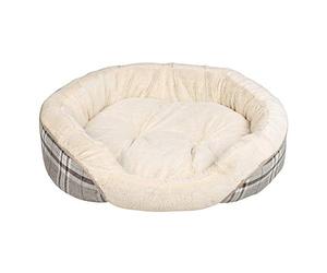 Pet Brands Grey Tartan Check Round Dog Bed, Small/Medium Dog Bed with Warm Plush & Reversible Inner - 65x50x20cm