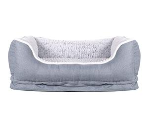 Pet Brands Large Dog Bed, Faux Linen Washable Rectangle Dog Beds Anti-Anxiety Soft Fleece Inner Anti-Skid Luxury Pet Bedding | L74 x W60 x H24cm