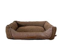 Pet Brands Medium Dog/Puppy Sofa Pet Bed, Quilted Brown Dog Bed with Faux Leather Panel (60x50x20cm)
