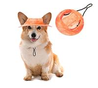 Pet Bucket Hats, Dog Round Cap With Ear Hole,Adjustable Outdoor Travel Sun Protection Sport Hat For Cat Small Medium Dogs_M(Orange)