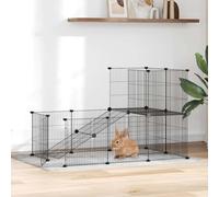 Pet Cage 20-Panel Black Powder-Coated Steel 35x35cm Easy DIY Playpen with Door