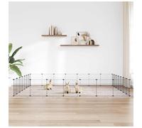 Pet Cage 20-Panel Black Powder-Coated Steel 35x35cm Panels DIY Playpen with Door