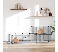 Pet Cage 20-Panel Black Powder-Coated Steel 35x35cm Panels DIY Playpen with Door