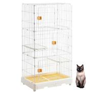 Pet cage,3 Tier Cat Cage Cat Crate Kennel Cat Playpen with Lockable Casters Grilles Pull-Out Tray for Squirrel/Guinea Pig/Bunny/Cat/Rabbit 52.3 Inches,Yellow