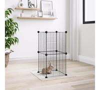 Pet Cage 8-Panel Black 35x35cm Powder-Coated Steel Playpen Portable 8pcs