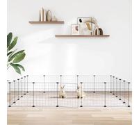 Pet Cage Black Powder-Coated Steel 20-Panel 35x35cm Panels DIY Playpen with Door