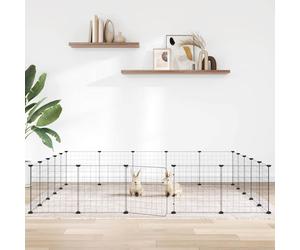 Pet Cage Black Powder-Coated Steel 20-Panel 35x35cm Panels DIY Playpen with Door