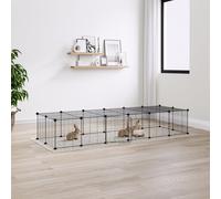 Pet Cage Black Powder-Coated Steel 28-Panel 35x35cm Portable Playpen Heavy-Duty
