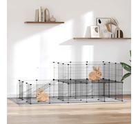 Pet Cage Black Powder-Coated Steel DIY Playpen 20 Panels 35x35cm Grid with Door