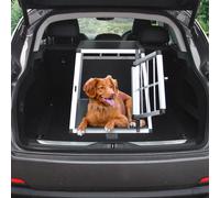 Pet Car Transport Crate Cage Aluminium Travel Box Trapezoidal Dog Cat Puppy Carrier Estate Vehicle 1 Door 50 x 54 x 69cm | FREE Plastic Washable Mat