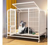 Pet Cage - Dog Crate for Medium to Large Dogs, Indoor Double Door High Anxiety Cage, Enhanced Wire Metal Kennel with Lockable Wheels and Removable Tray