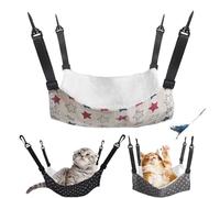 Pet Cage Hammock, Reversible Cat Hanging Hammock Soft Breathable Pet Cage Hammock with Adjustable Straps,Double-Sided Hanging Bed Sleepy Pad for Cats Small Dogs Rabbits