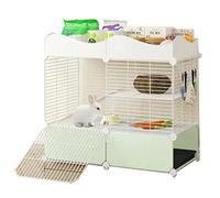 Pet cage,Indoor Rabbit Cage Two Story Bunny Hutch Pet Cage Guinea Pig Cage with fenced Small Animal Poultry Cage Run with Removable Tray