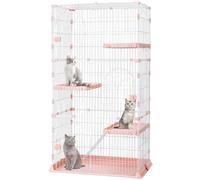 Pet Cage,Pet cage,Large Cat Cage Detachable Cat Kennel with 3 Platforms And 1 Ramp Ladders Green Pet Playpen with 3 Doors Indoor Cat Enclosures Cat Catios for Small And Medium Animals,Pink,1