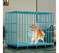 Pet Cage,("Pet cage,("Small Dog Crate with Double Doors Folding Metal Pet Cage Portable Indoor Outdoor Dog Kennel with Plastic Tray Travel Puppy Playpen Escape Proof Cage Kennel,Blue,33.5" L