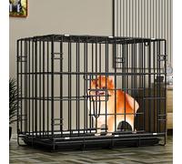Pet Cage,("Pet cage,("Small Dog Crate with Double Doors Folding Metal Pet Cage Portable Indoor Outdoor Dog Kennel with Plastic Tray Travel Puppy Playpen Escape Proof Cage Kennel,Black,33.5"