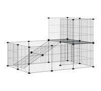 (20-panel with door) vidaXL Pet Cage with Door Black Steel Rabbit Hutch Cage Carrier Multi Models