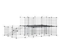 (44-panel with door) vidaXL Pet Cage with Door Black Steel Rabbit Hutch Cage Carrier Multi Models