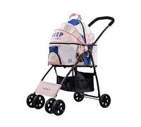 Pet Cage4 Wheels Pet Stroller Cat Dog Cage Stroller Travel Folding Carrier with Cup Holders and Removable Liner for Small-Medium Dog Or Cat A