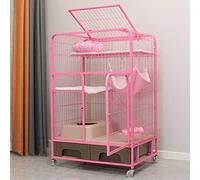 Pet CageCat Cage - Heavy Duty Dog Crate Strong Metal Dog Cage Dog Kennels Cat House Cat Condo Folding Metal Crate Cage for Medium and Large Dogs Pet Playpen Indoor Outdoor with Four Wheels (Pink Three