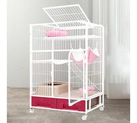 Pet CageCat Cage - Heavy Duty Dog Crate Strong Metal Dog Cage Dog Kennels Cat House Cat Condo Folding Metal Crate Cage for Medium and Large Dogs Pet Playpen Indoor Outdoor with Four Wheels (Pink Three