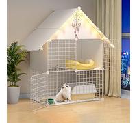Pet Cages For Small Animals,Guinea Pig Cage With Top,Kitten Cage For Indoor Cats,Collapsible Pet Cage,Portable Cat Cage - Black/White - 6 Sizes,White-75 * 39 * 109cm