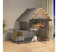 Pet Cages For Small Animals,Guinea Pig Cage With Top,Kitten Cage For Indoor Cats,Collapsible Pet Cage,Portable Cat Cage - Black/White - 6 Sizes,Black-111 * 75 * 109cm