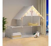 Pet Cages For Small Animals,Guinea Pig Cage With Top,Kitten Cage For Indoor Cats,Collapsible Pet Cage,Portable Cat Cage - Black/White - 6 Sizes,White-111 * 39 * 109cm