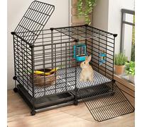 Pet Cages for Small Pets Bunny Cage on Wheels with Removable Trays, Rabbit Cages with Foot Mats, Chicken Cages, Small Animal Playpen Indoor for Home Use(Color:Black,Size:75x39x48cm)