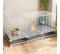 Pet Cages for Small Pets Bunny Cage on Wheels with Removable Trays, Rabbit Cages with Foot Mats, Chicken Cages, Small Animal Playpen Indoor for Home Use(Color:White,Size:111x39x48cm)