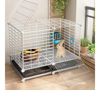 Pet Cages for Small Pets Bunny Cage on Wheels with Removable Trays, Rabbit Cages with Foot Mats, Chicken Cages, Small Animal Playpen Indoor for Home Use(Color:White,Size:75x39x48cm)