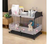 Pet Cages Rabbit, with Foot Mats and Baffle, Bold and reinforced, for Small Pets(Black)