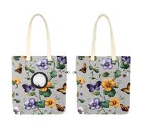 Pet Canvas Shoulder Bag, Clover Flowers Pansies Leaves and Butterflies Portable Cats Carriers Dog Carrying Chest Tote Bag for Small Pets