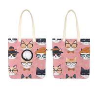 Pet Canvas Shoulder Bag, Cute Cats Head with Glasses Hat and Bow Pattern Portable Cats Carriers Dog Carrying Chest Tote Bag for Small Pets