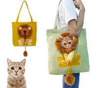 Pet canvas shoulder bag Cute lion shape cat handbag Portable dog handbag Large capacity breathable handbag Suitable for small animal supplies Outdoor travel (Yellow, M（Suitable for 0-10 lbs）)
