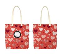 Pet Canvas Shoulder Bag, Cute Sweet Red Peach Heart Portable Cats Carriers Dog Carrying Chest Tote Bag for Small Pets